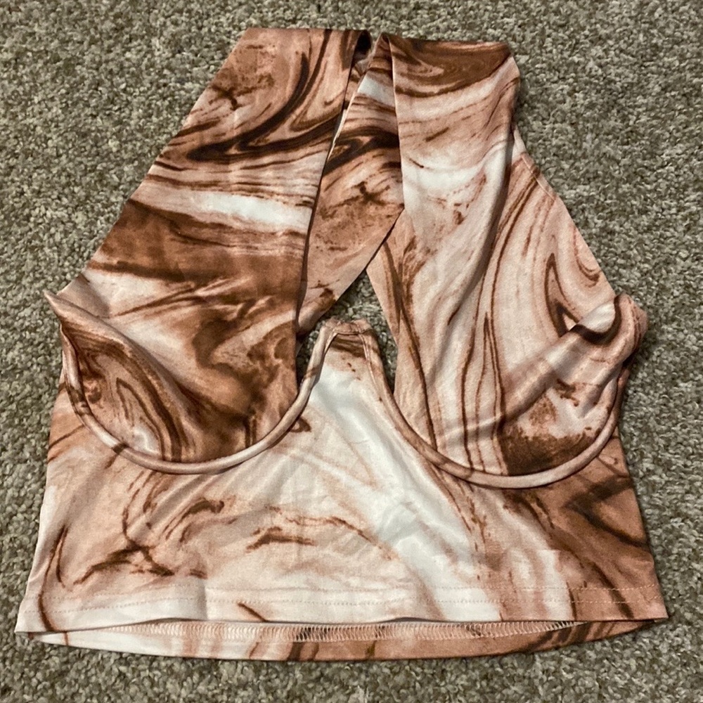 Brown tan goldish crop top